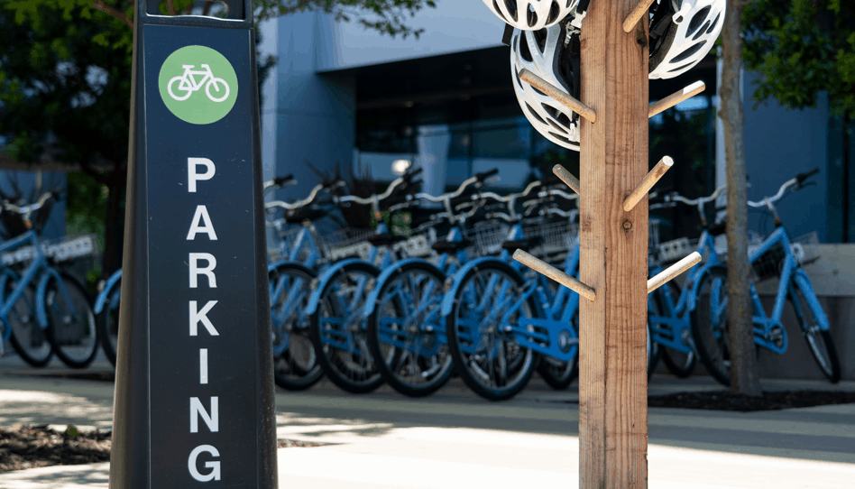 Bicycles arranged for a bike valet program