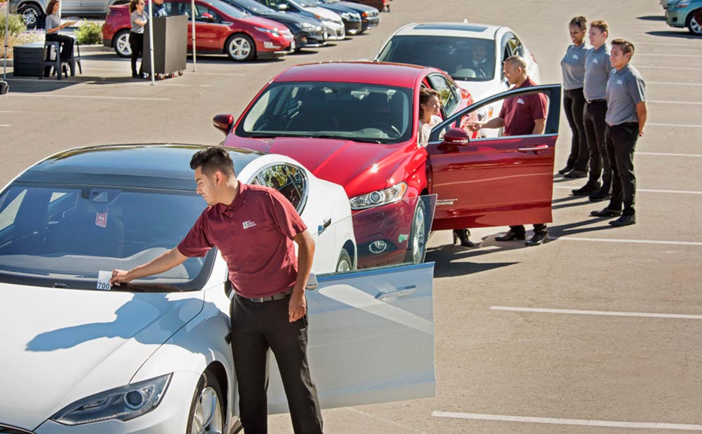 All About Parking valets standing together in a parking lot